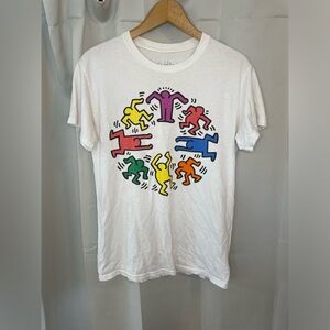 Keith Haring Ripple White Graphic Tee Dancing Circle Mens Small